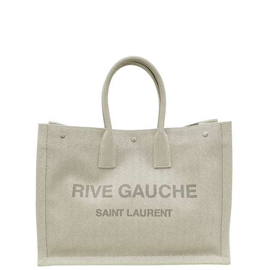 YSL Light Grey Linen Rive Gauche Tote Medium Bag