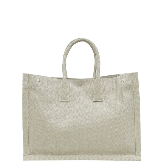 YSL Light Grey Linen Rive Gauche Tote Medium Bag