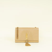 YSL Beige Kate Tassel Lizard Print Medium Bag