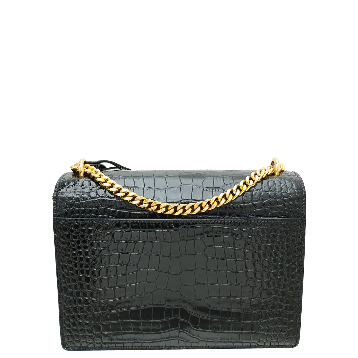YSL Black Croco Embossed Sunset Medium Shoulder Bag-YSL-THE CLOSET