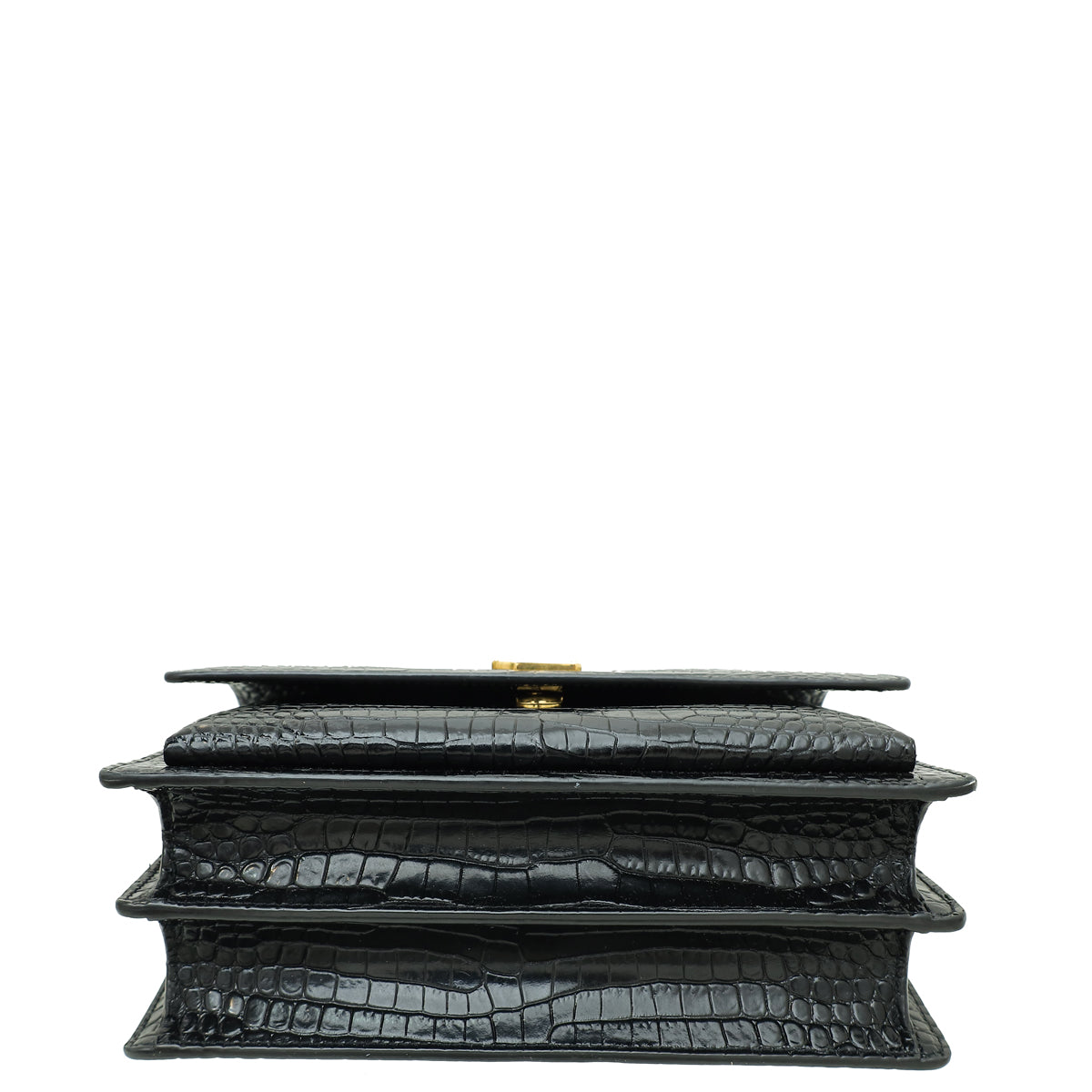 YSL Black Croco Embossed Sunset Medium Shoulder Bag