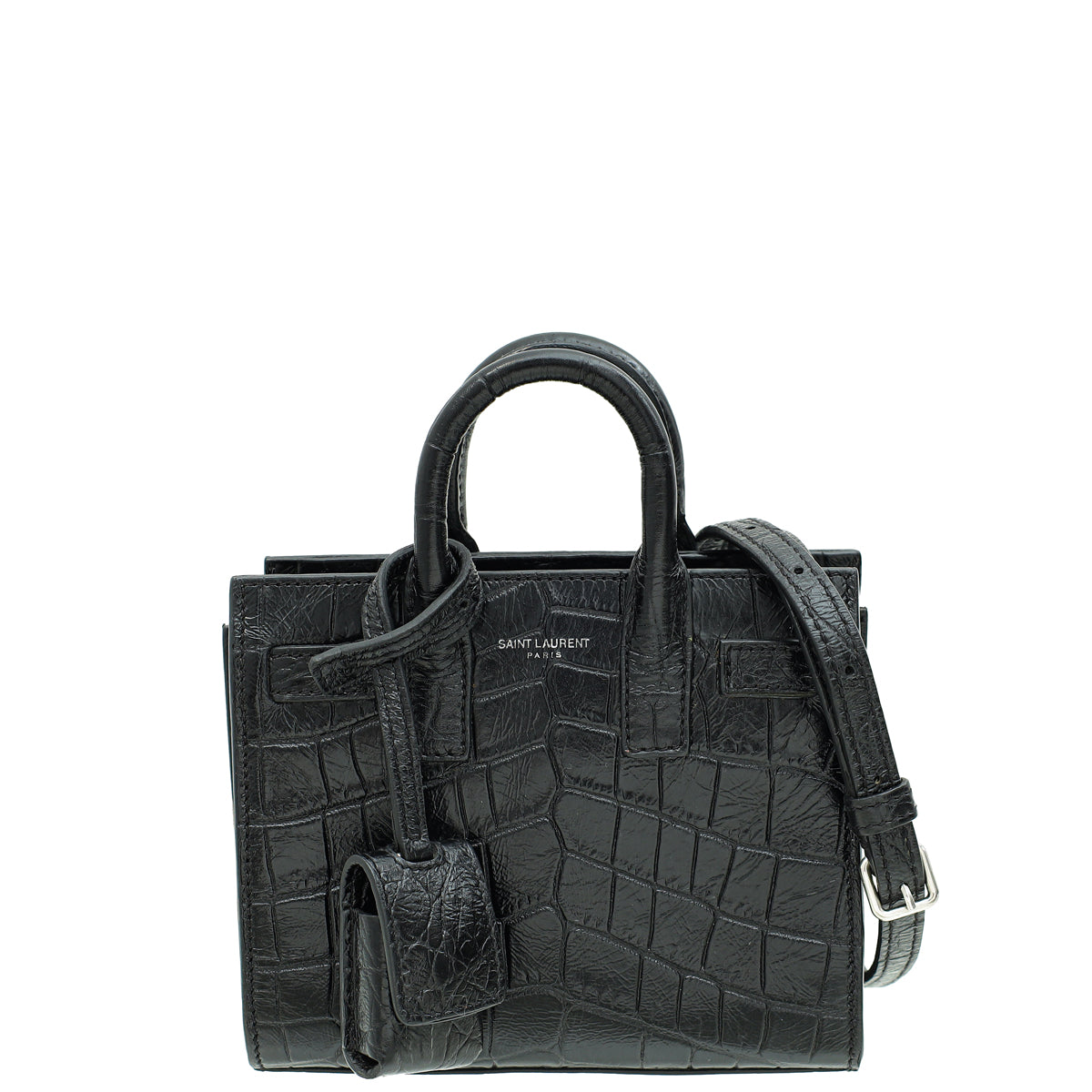 YSL Black Croco Embossed Toy Sac De Jour Bag