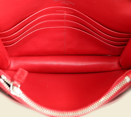 YSL Red Sunset Croco Embossed Wallet On Chain