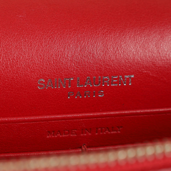 YSL Red Sunset Croco Embossed Wallet On Chain