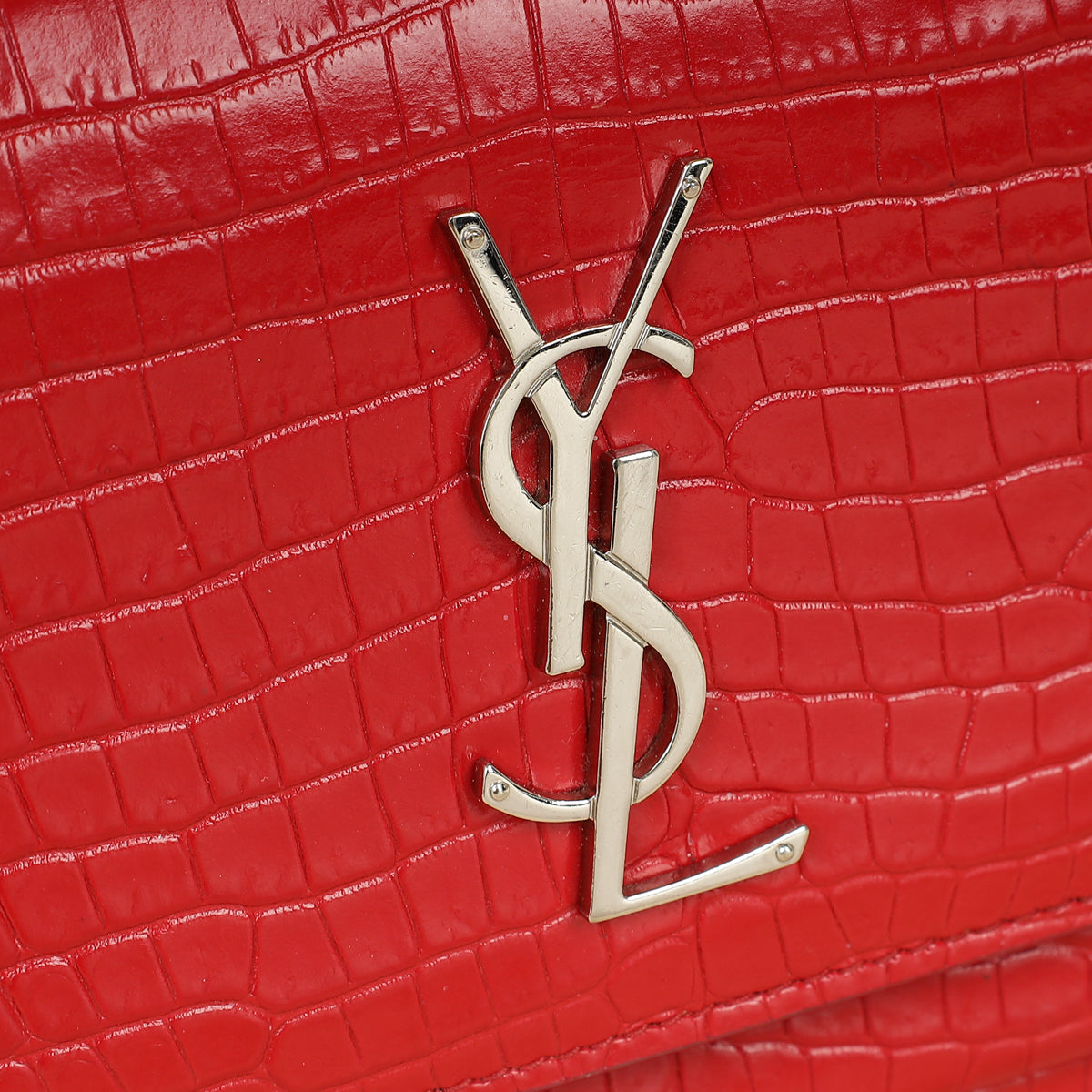 YSL Red Sunset Croco Embossed Wallet On Chain