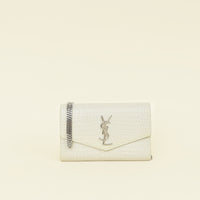 YSL Vintage Blanc Croco Embossed Uptown Wallet on Chain