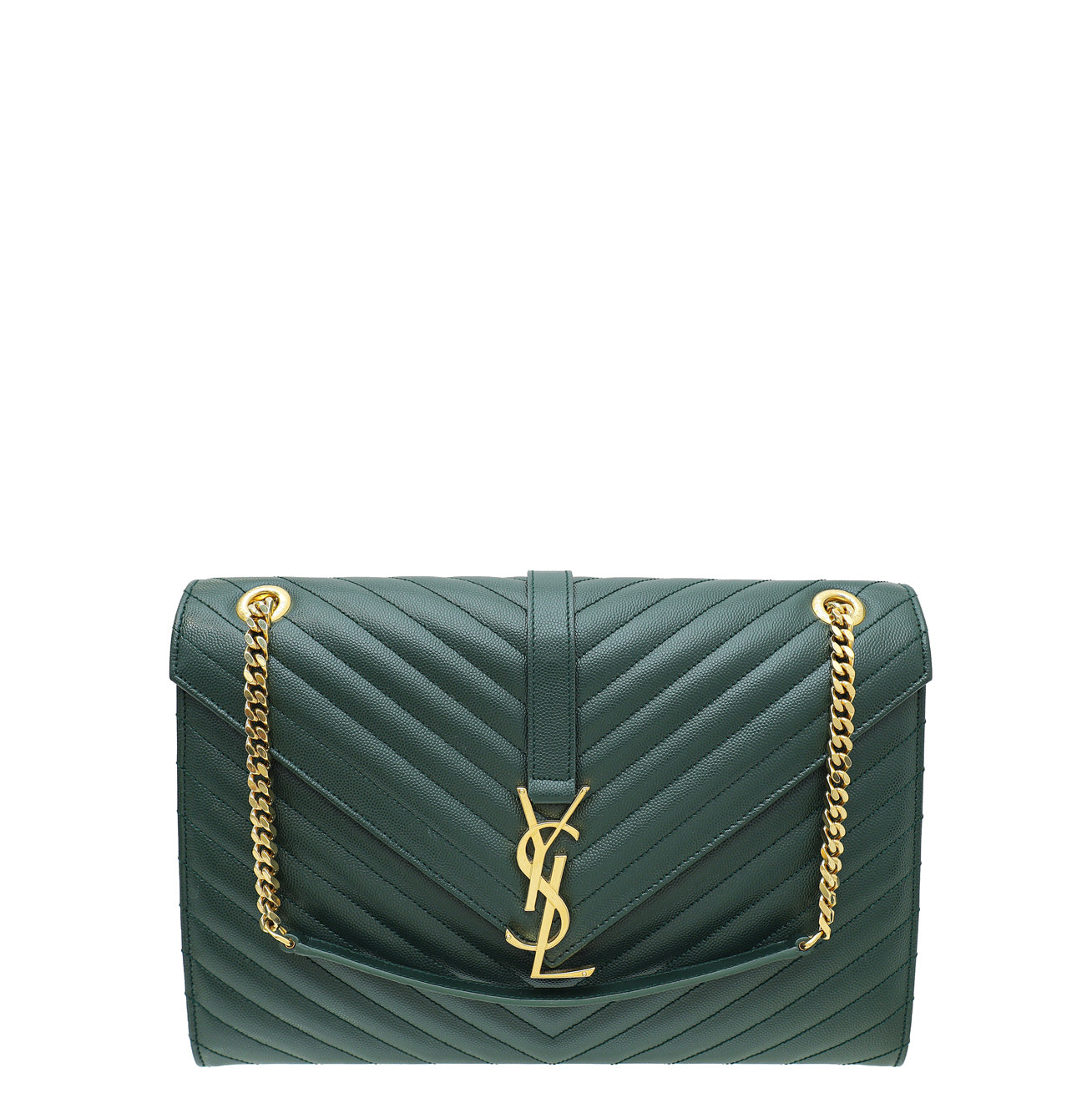 YSL Forest Green Monogram Satchel Flap Large Bag THE CLOSET