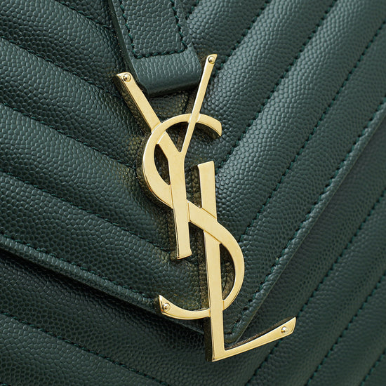 YSL Forest Green Monogram Satchel Flap Large Bag