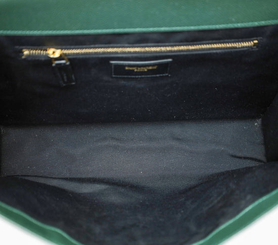 YSL Forest Green Monogram Satchel Flap Large Bag