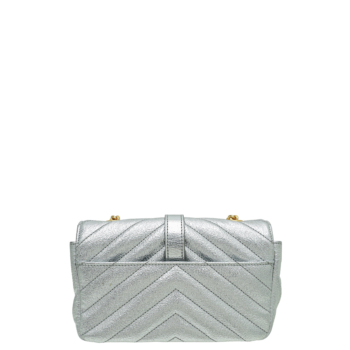 YSL Metallic Silver Chevron Monogram Chain Bag Baby-YSL-THE CLOSET