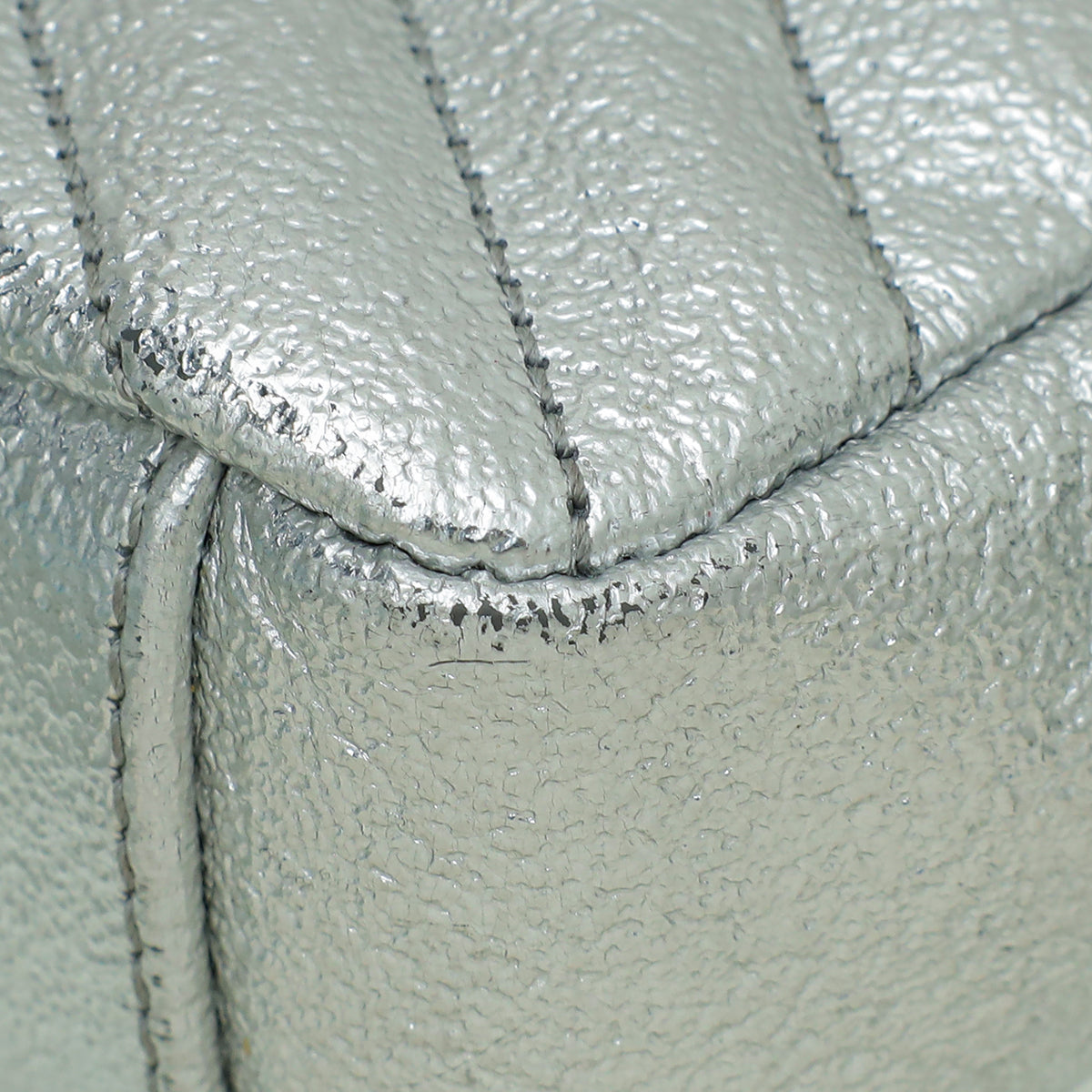 YSL Metallic Silver Chevron Monogram Chain Bag Baby