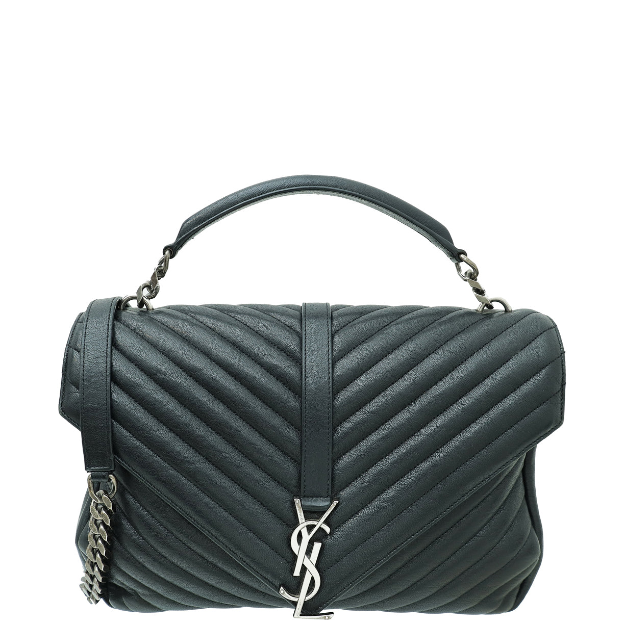 YSL Black Monogram Chevron Large College Bag-YSL-THE CLOSET