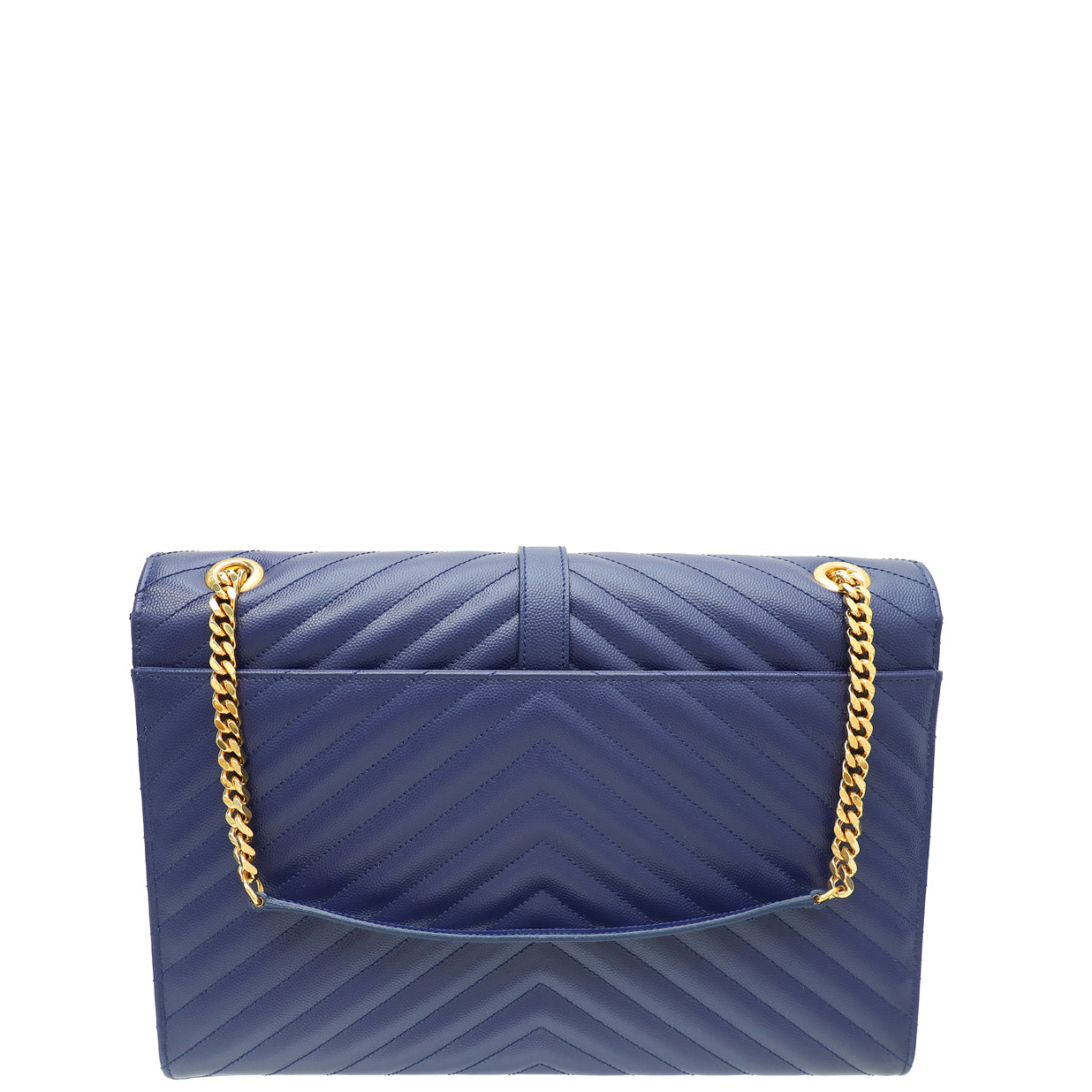 YSL Navy Blue Monogram Chevron Large Satchel Bag-YSL-THE CLOSET