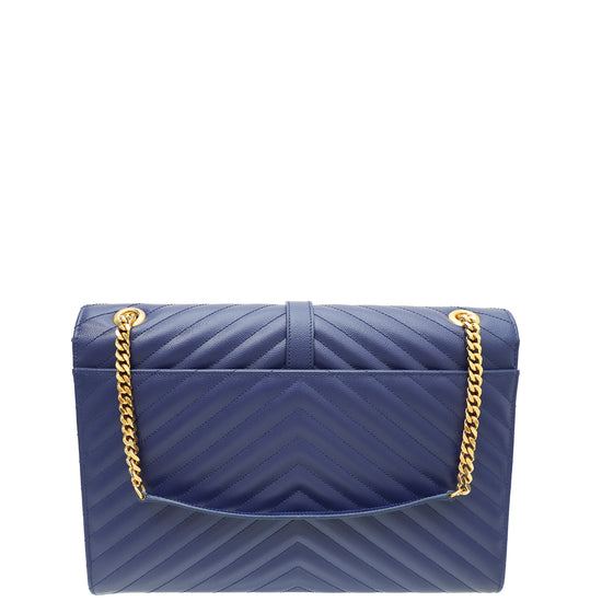 YSL Navy Blue Monogram Chevron Large Satchel Bag