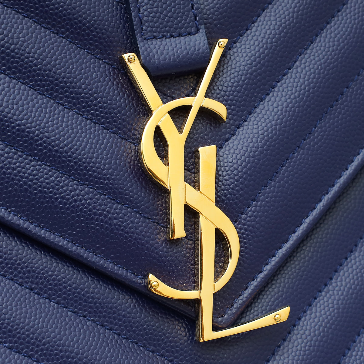 YSL Navy Blue Monogram Chevron Large Satchel Bag