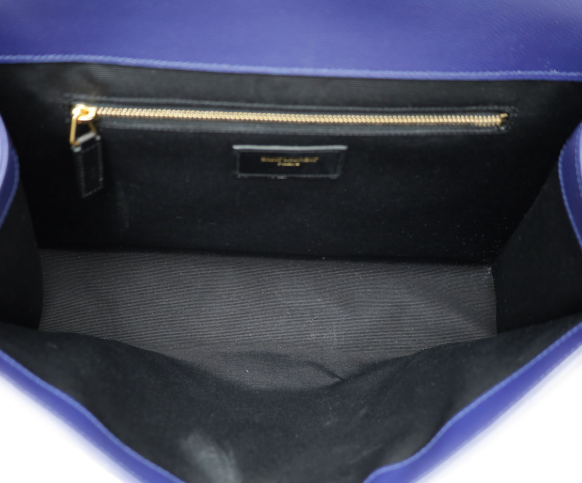 YSL Navy Blue Monogram Chevron Large Satchel Bag