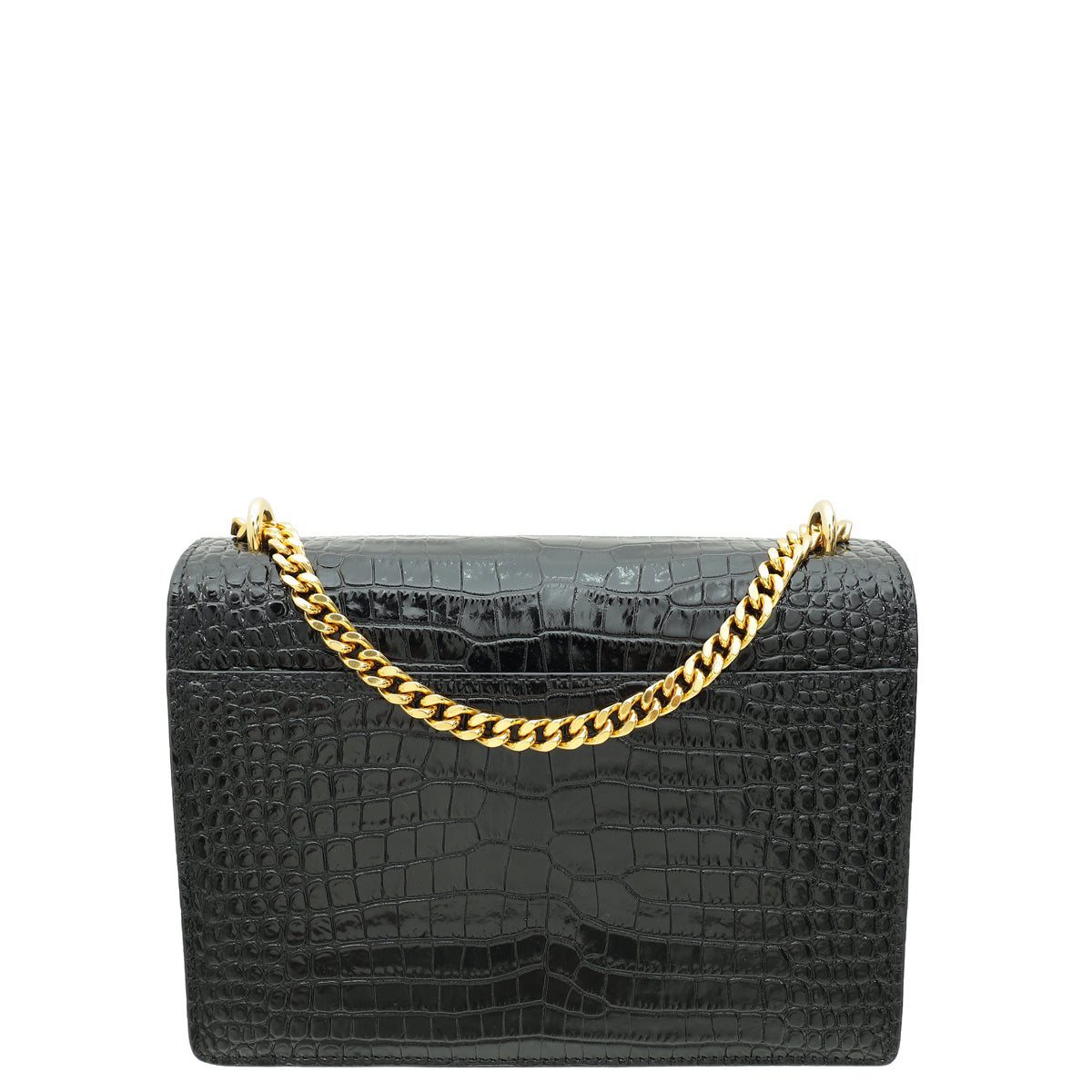 YSL Black Croco Embossed Sunset Medium Bag-YSL-THE CLOSET