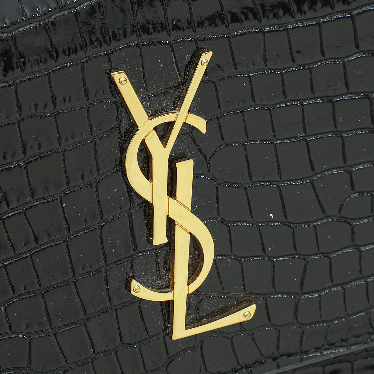 YSL Black Croco Embossed Sunset Medium Bag