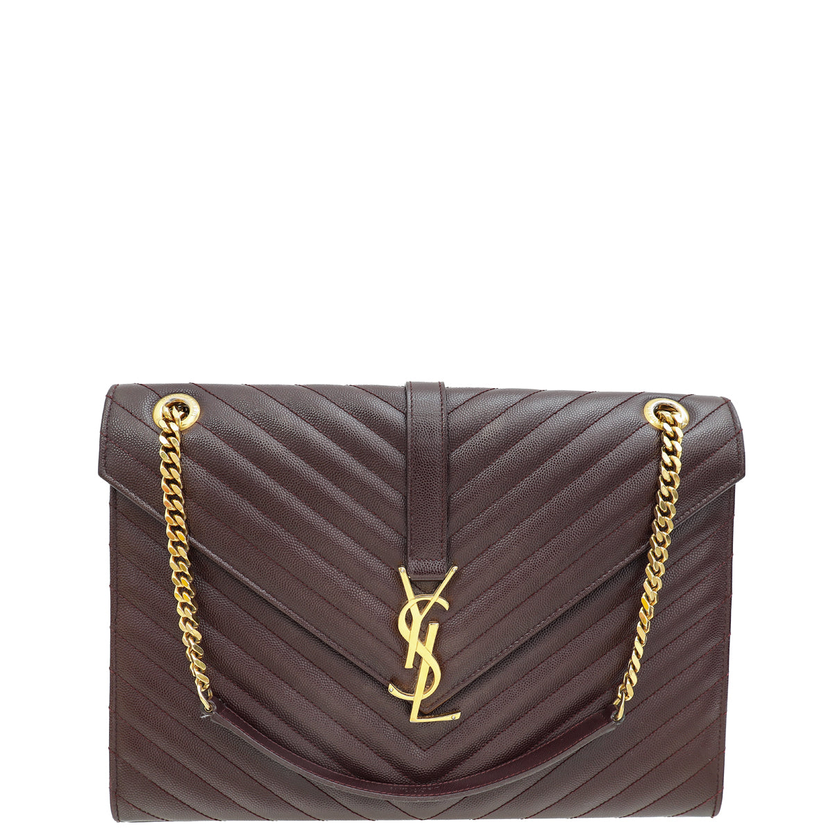 YSL Burgundy Monogram Chevron Envelope Large Satchel Bag-YSL-THE CLOSET