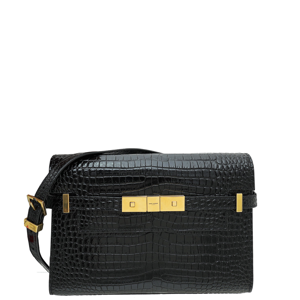 YSL Manhattan Shiny Croc Embossed Small Shoulder Bag-YSL-THE CLOSET