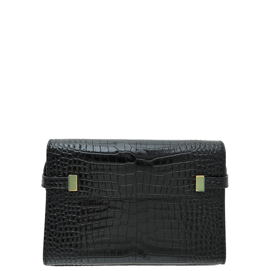 YSL Manhattan Shiny Croc Embossed Small Shoulder Bag