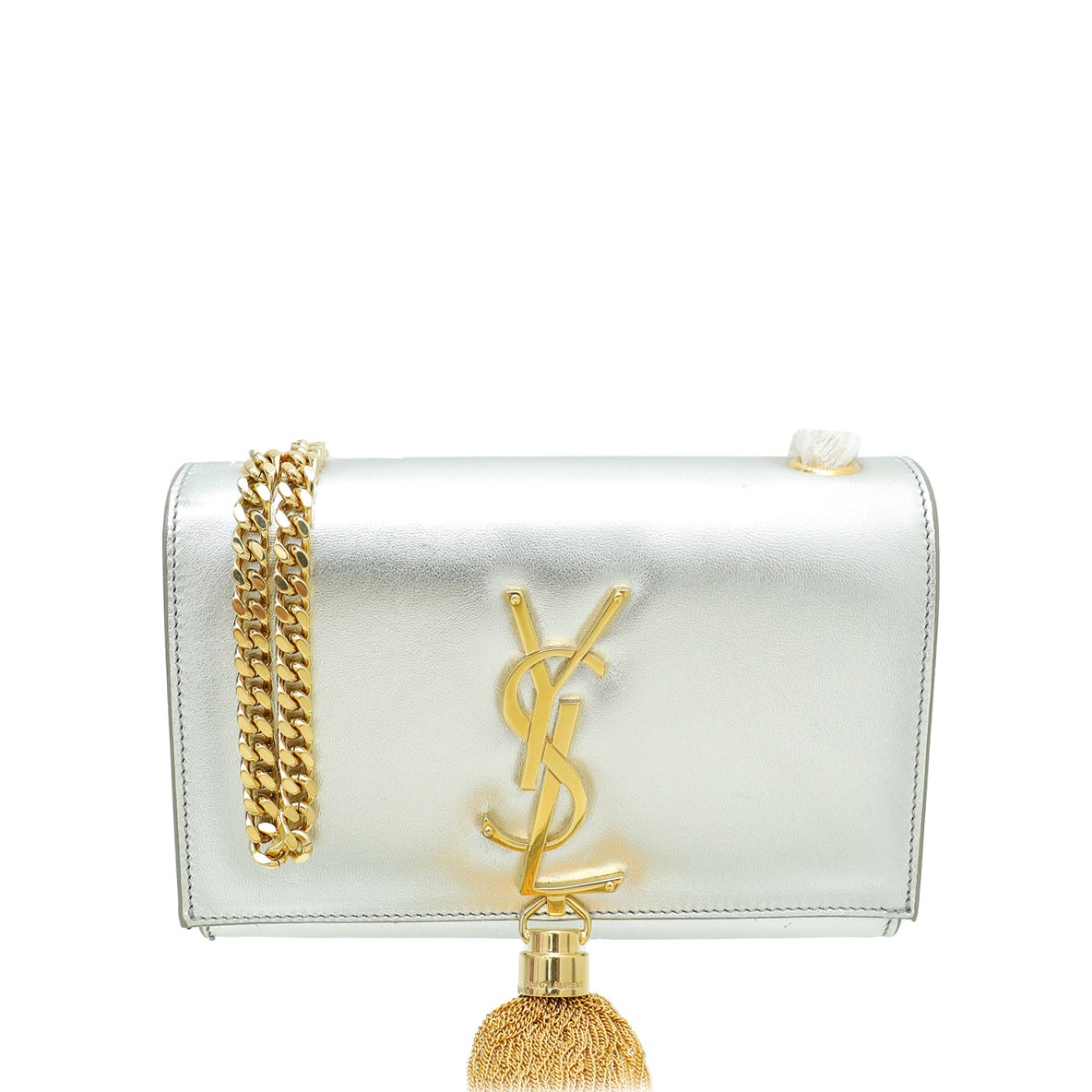 YSL Metallic Silver Classic Monogram Kate Tassel Bag-YSL-THE CLOSET