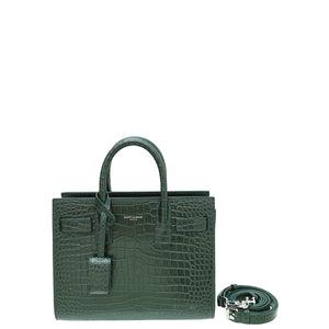 ysl dark green sac de jour croco حقيبة نانو منقوشة