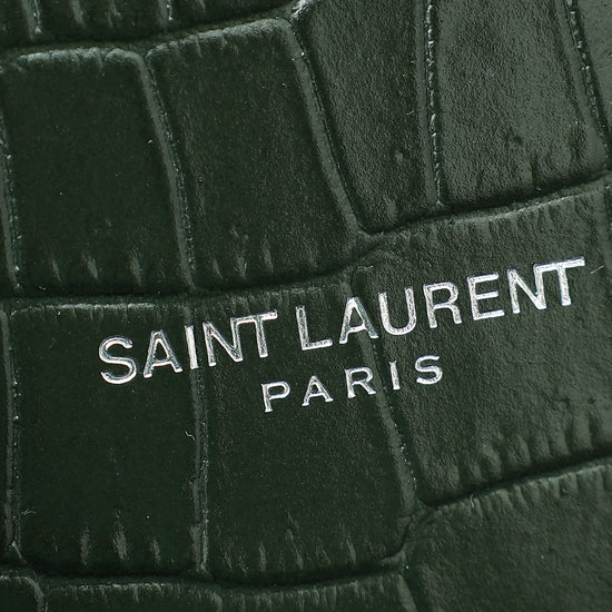 YSL Dark Green Sac de Jour Croco Embossed Nano Bag