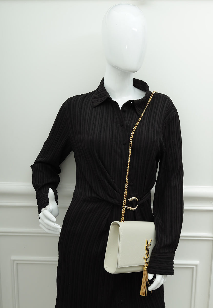 YSL Vintage Blanc Monogram Kate Tassel Medium Shoulder Bag-YSL-THE CLOSET