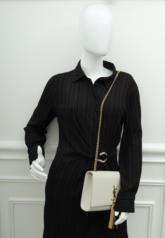 YSL Vintage Blanc Monogram Kate Tassel Medium Shoulder Bag-YSL-THE CLOSET