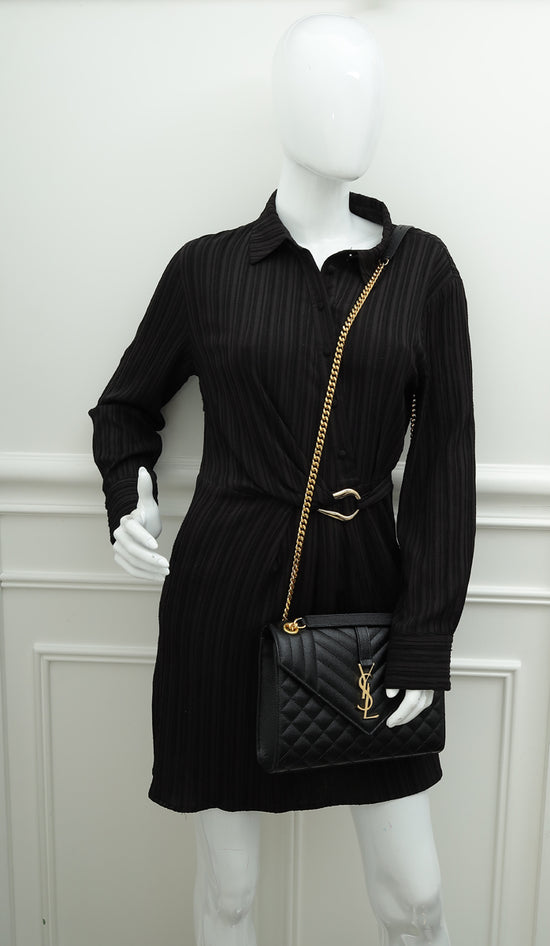 YSL Black Mix Quilted Envelope Medium Shoulder Bag-YSL-THE CLOSET