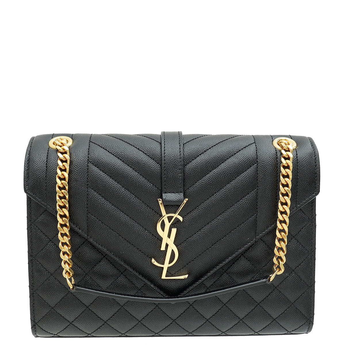 YSL Black Mix Quilted Envelope Medium Shoulder Bag