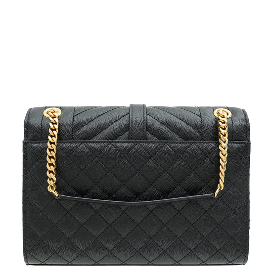 YSL Black Mix Quilted Envelope Medium Shoulder Bag