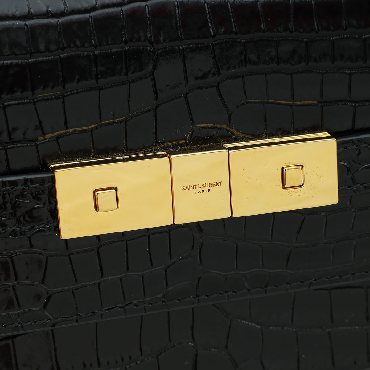 YSL Black Croco Embossed Manhattan Medium Shoulder Bag
