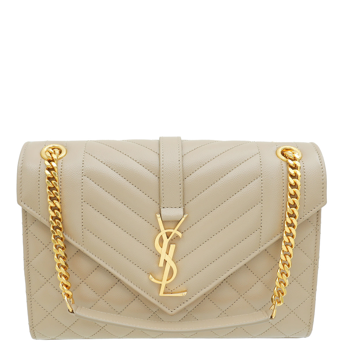 YSL Beige Mix Quilted Envelope Medium Shoulder Bag-YSL-THE CLOSET