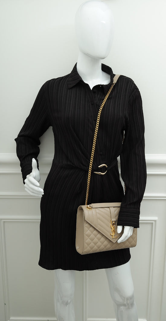 YSL Beige Mix Quilted Envelope Medium Shoulder Bag-YSL-THE CLOSET