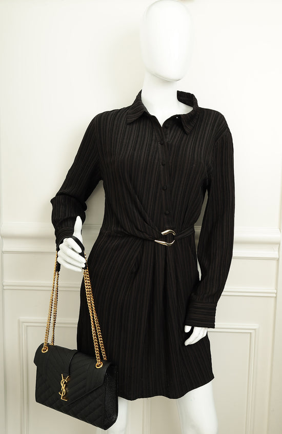 YSL Black Mix Quilted Envelope Medium Shoulder Bag-YSL-THE CLOSET