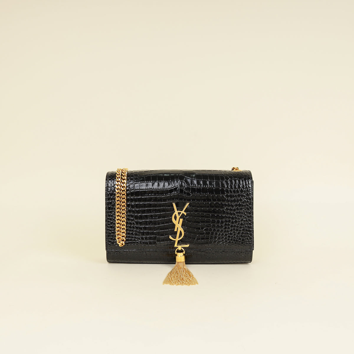 YSL Black Coco Embossed Kate Tassel Medium Shoulder Bag-YSL-THE CLOSET