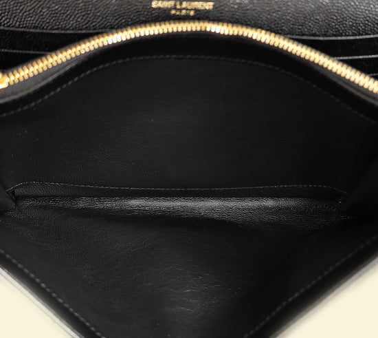 YSL Black Cassandre Chevron Wallet On Chain