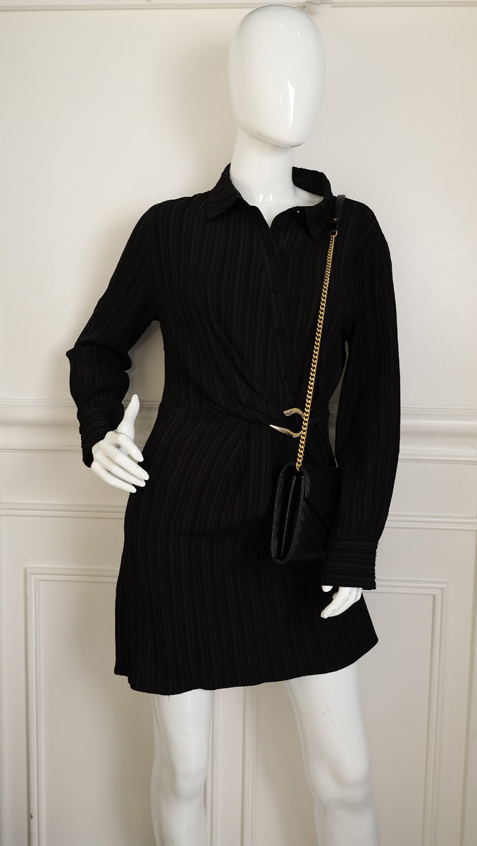 YSL Black Cassandre Chevron Wallet On Chain