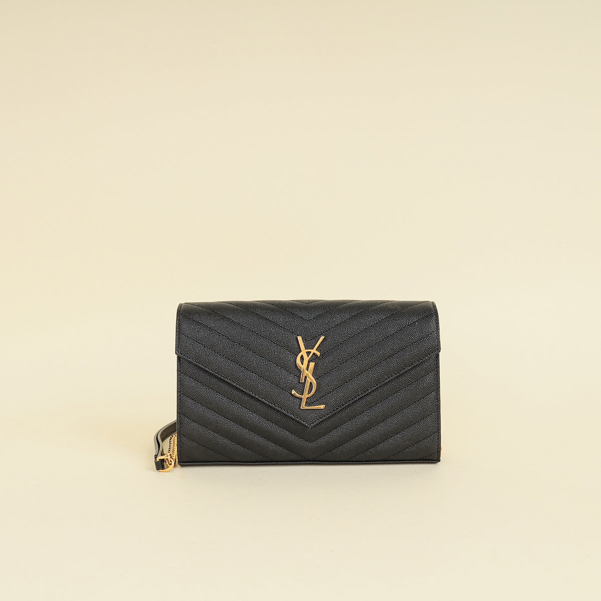 YSL Black Cassandre Chevron Wallet On Chain