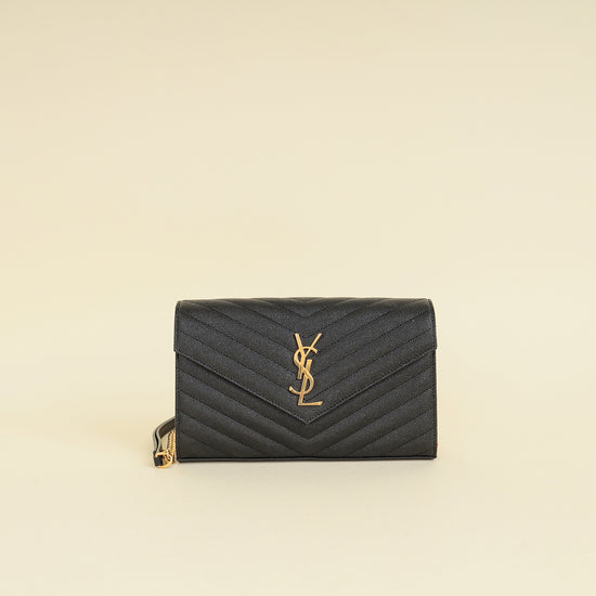 YSL Black Cassandre Chevron Wallet On Chain