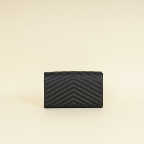 YSL Black Cassandre Chevron Wallet On Chain