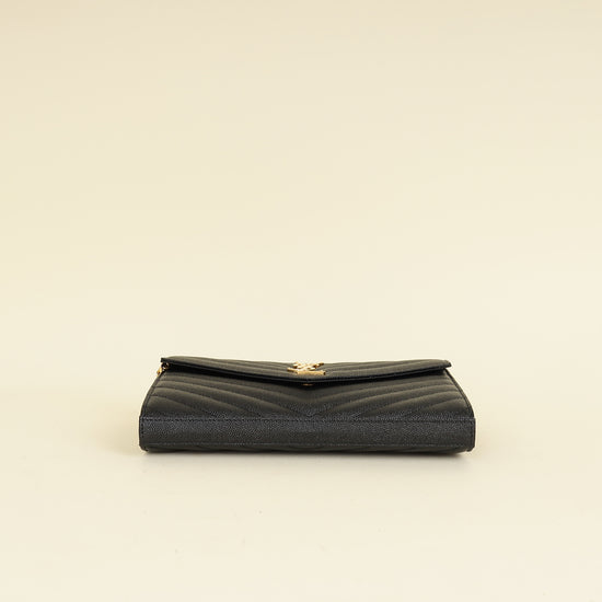 YSL Black Cassandre Chevron Wallet On Chain