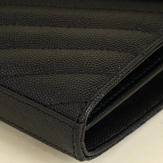 YSL Black Cassandre Chevron Wallet On Chain