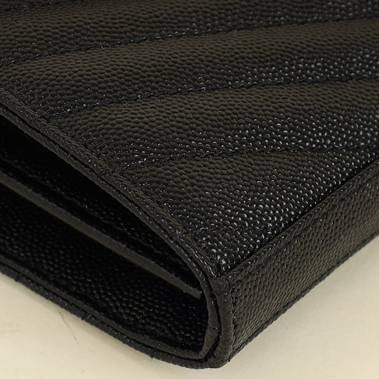 YSL Black Cassandre Chevron Wallet On Chain