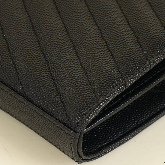 YSL Black Cassandre Chevron Wallet On Chain