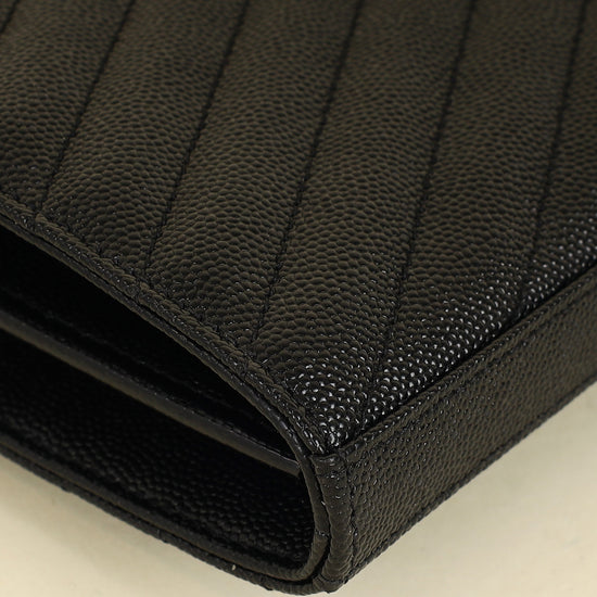 YSL Black Cassandre Chevron Wallet On Chain