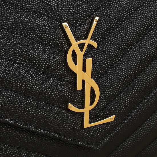 YSL Black Cassandre Chevron Wallet On Chain