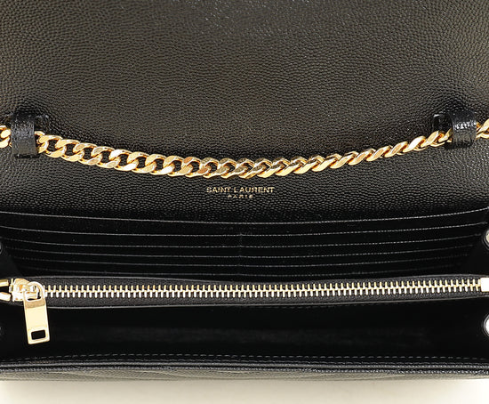 YSL Black Cassandre Chevron Wallet On Chain